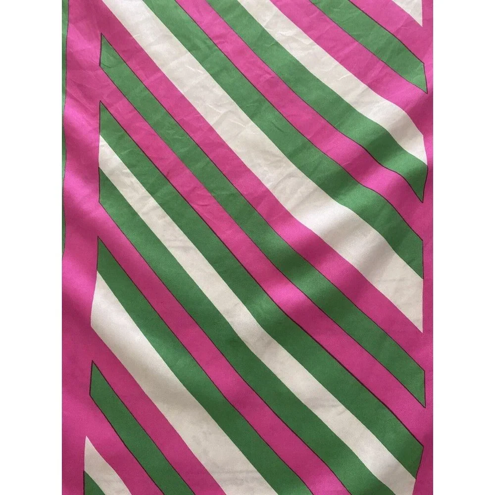 Burmel Vintage 1960's Pink Green Stripe Hand Rolled All Silk Scarf 13x68 Italy - Picture 9 of 16